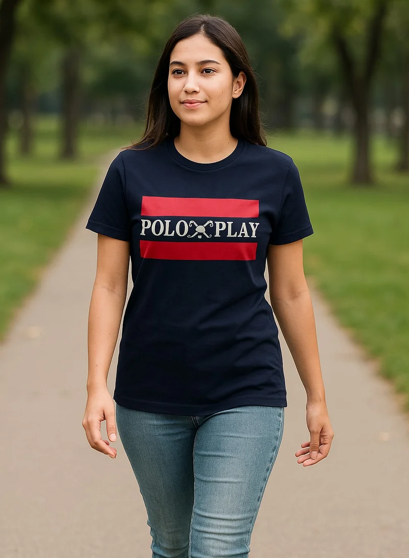 لعب البولو تيشيرت نسائي برسومات - كحلي